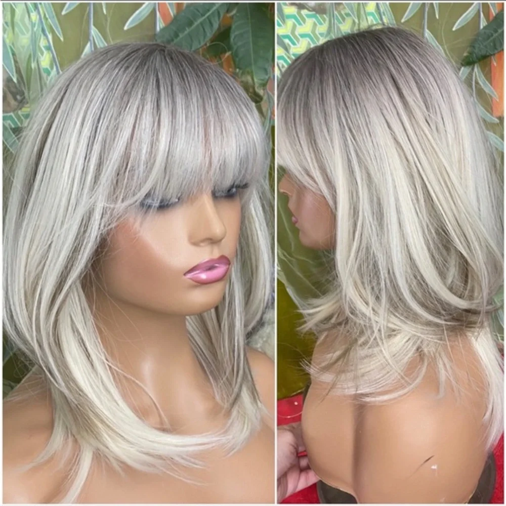 BACK IN Light Ash white blonde mixed rooted Layered wig